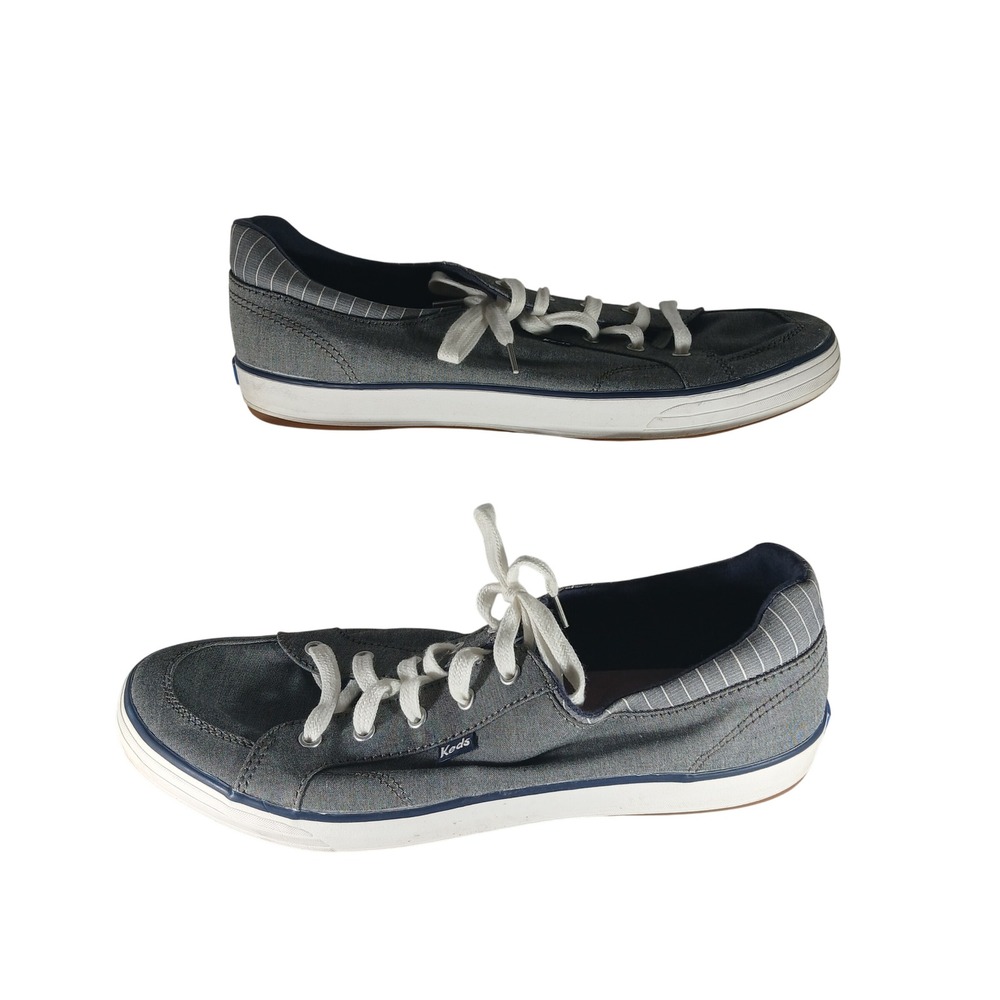 Keds WF64234 Low Top Sneakers 11 Gray Pinstripe Lace Up Casual Preppy Shoes